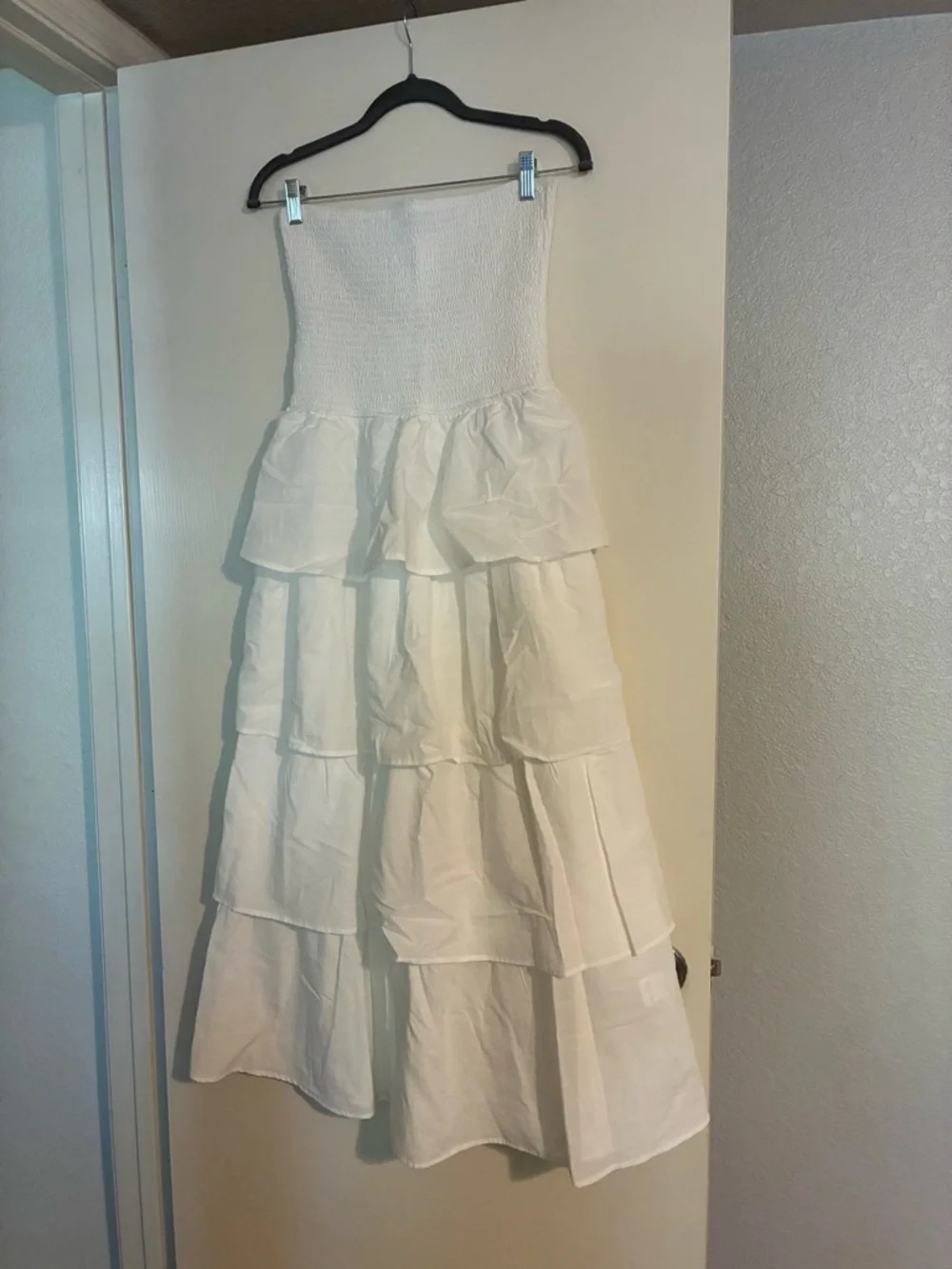 Strapless White Tiered Maxi Dress - Picture 1 of 7